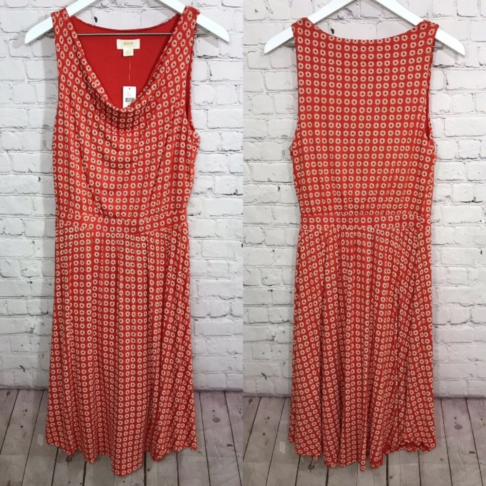 Anthropologie Dress Maeve Vintage Orange Print Sleeveless A-Line Stretch New S - Picture 4 of 10